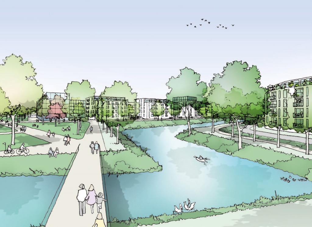 Der Moersbach umschließt als stadtbildprägendes Element der historischen Befestigungsanlagen das Zentrum der niederrheinischen Stadt Moers. Dort entsteht das neue Projekt der bema Gruppe.